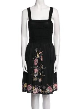 Missoni Black Midi Dress with Pink and Gold Floral Embroidery
